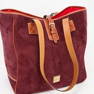 Dooney & Bourke Wine Suede Tote with Tan Accents